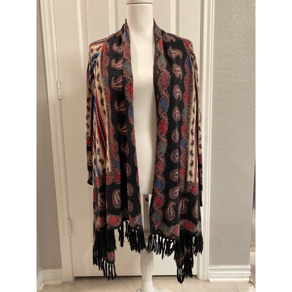 Anthropologie Guinevere Vinalhaven Cardigan S Merino Wool Paisley Fringe Shawl